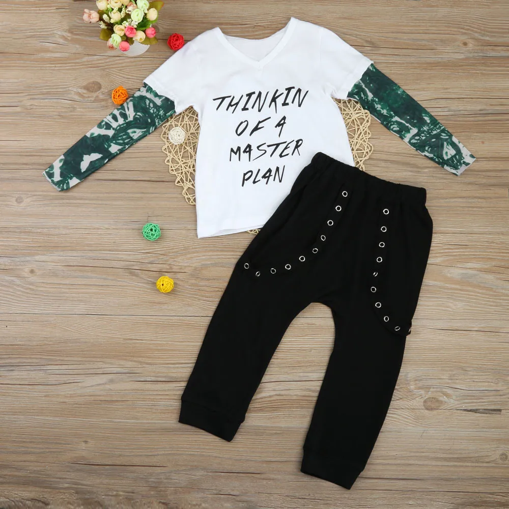 Одежда для младенец, футболка тату буква для маленьких мальчиков топы, штаны, комплекты одежды комплект детской одежды, летняя одежда для малышей Bebek Giyim