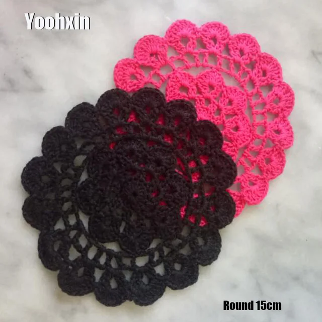 

Modern Flower Placemats Cup Pad Coasters Kitchen Table Mats Cotton Fabric Crochet Place Mats Doily Table 15cm Round Placemat