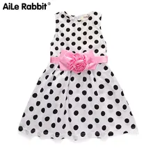 Одежда от «AiLe Rabbit», со складками для девочек в горошек платье без рукавов Детская одежда цветочным украшением платье Wave Point дикий Пижама для девочки