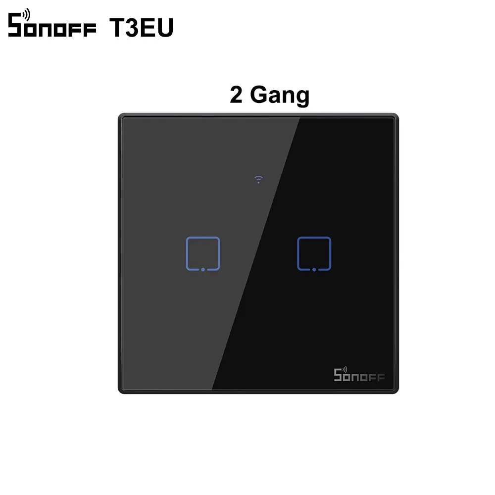 Интеллектуальный выключатель света SONOFF T3EU TX Smart Wi-Fi настенный сенсорный выключатель Черный с границы умный дом 1/2/3 433 RF/Голосовое управление/приложение Управление работает с Amazon Alexa - Цвет: 2 gang