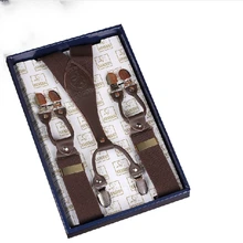 Натуральная кожа Сплав клип мужской повседневные винтажные подтяжки коммерческие брюки западного стиля С НАБОРНЫМИ БРЕТЕЛЬКАМИ клип сплошной цвет