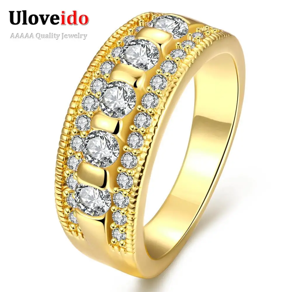 Fashion 18K Gold Zircon Ring Crystal Rhinestone Plate Jewelry Women Wedding Gift 