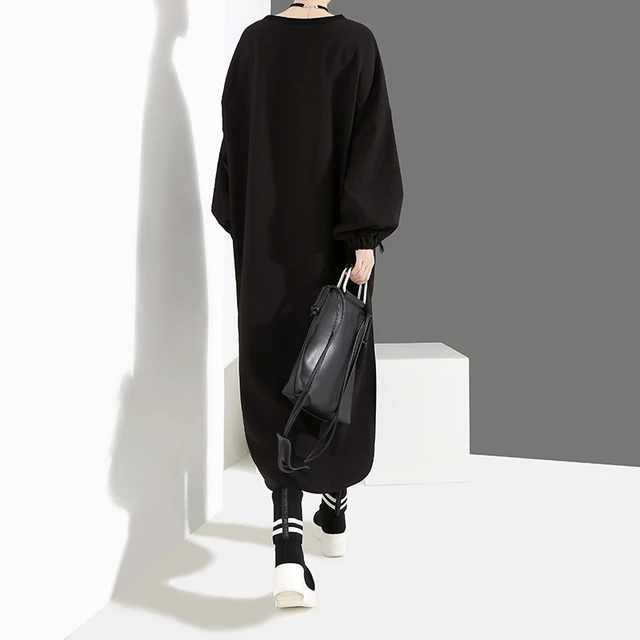 VeryYu 2020 Women Autumn Winter Long Sleeve PU Leather Pocket Casual Big Size Black Dress Fashion  VerYYu