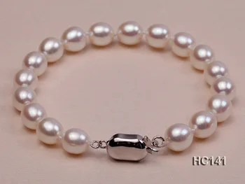

Unique Pearls jewellery Store Charming AA 7.5-8MM White Color Rice Freshwater Pearl Bracelet 19cm 925 Silver Clasp