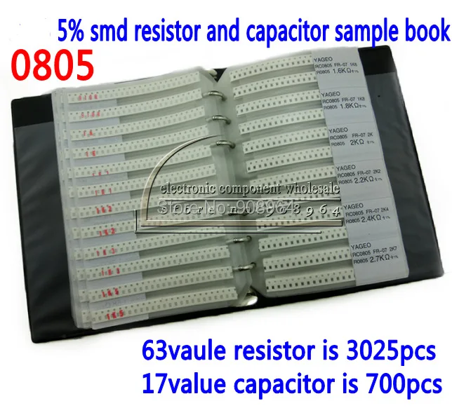 Rheccow 3725 шт./компл. 0805 5% SMD резистор и конденсатор с алюминиевой крышкой, компоненты, ассорти папка комплект электрических компонентов книга с образцами