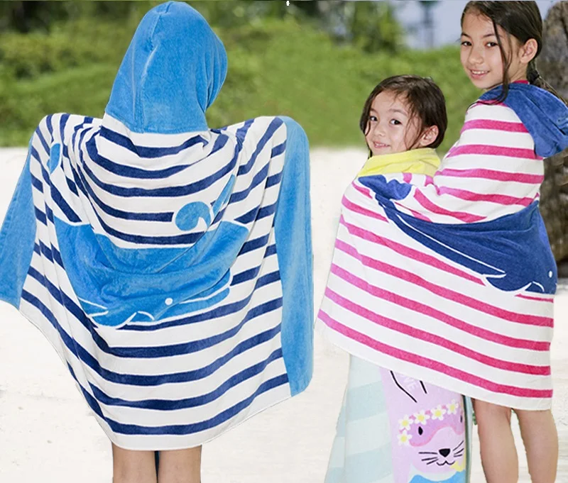 Cartoon Shark Kids Baby Hooded Bath Towel Children Bathrobe with hood