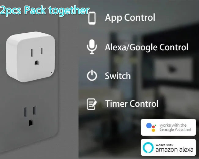 

2pcs pack WiFi Smart Socket US EU Plug WiFi Version Wireless Remote control Socket Adaptor Power on off with phone Alexa google