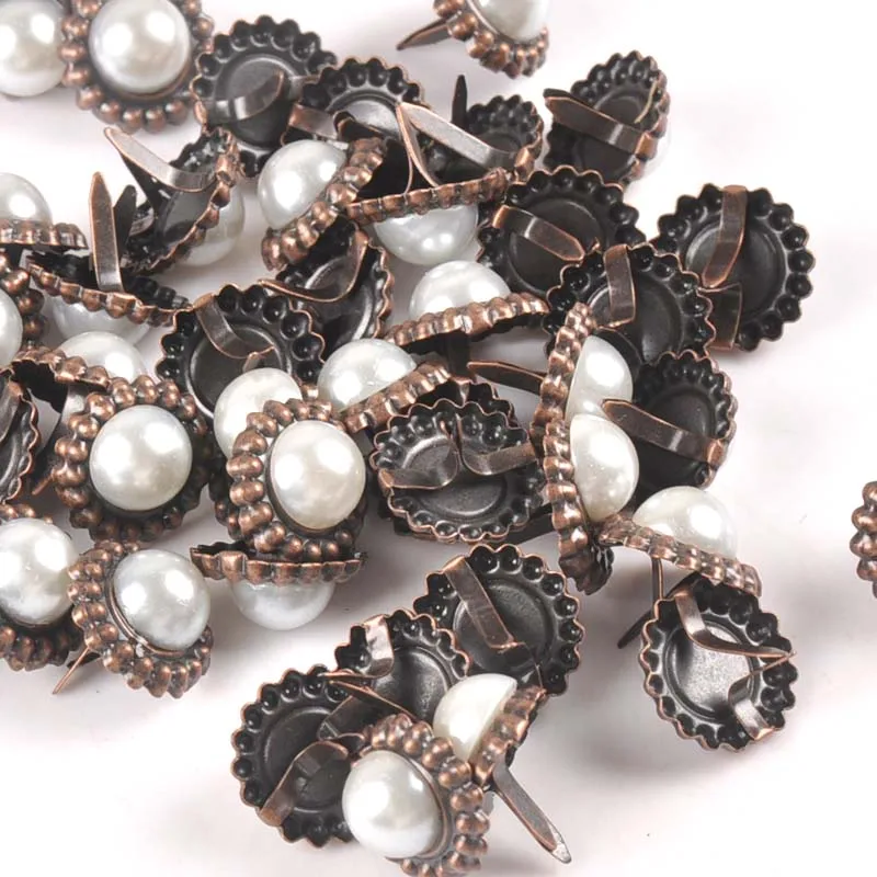 20Pcs 15x16mm Round Pearl Metal Brads For Scrapbooking Crafts Shoes Decor Embellishment DIY Accessories