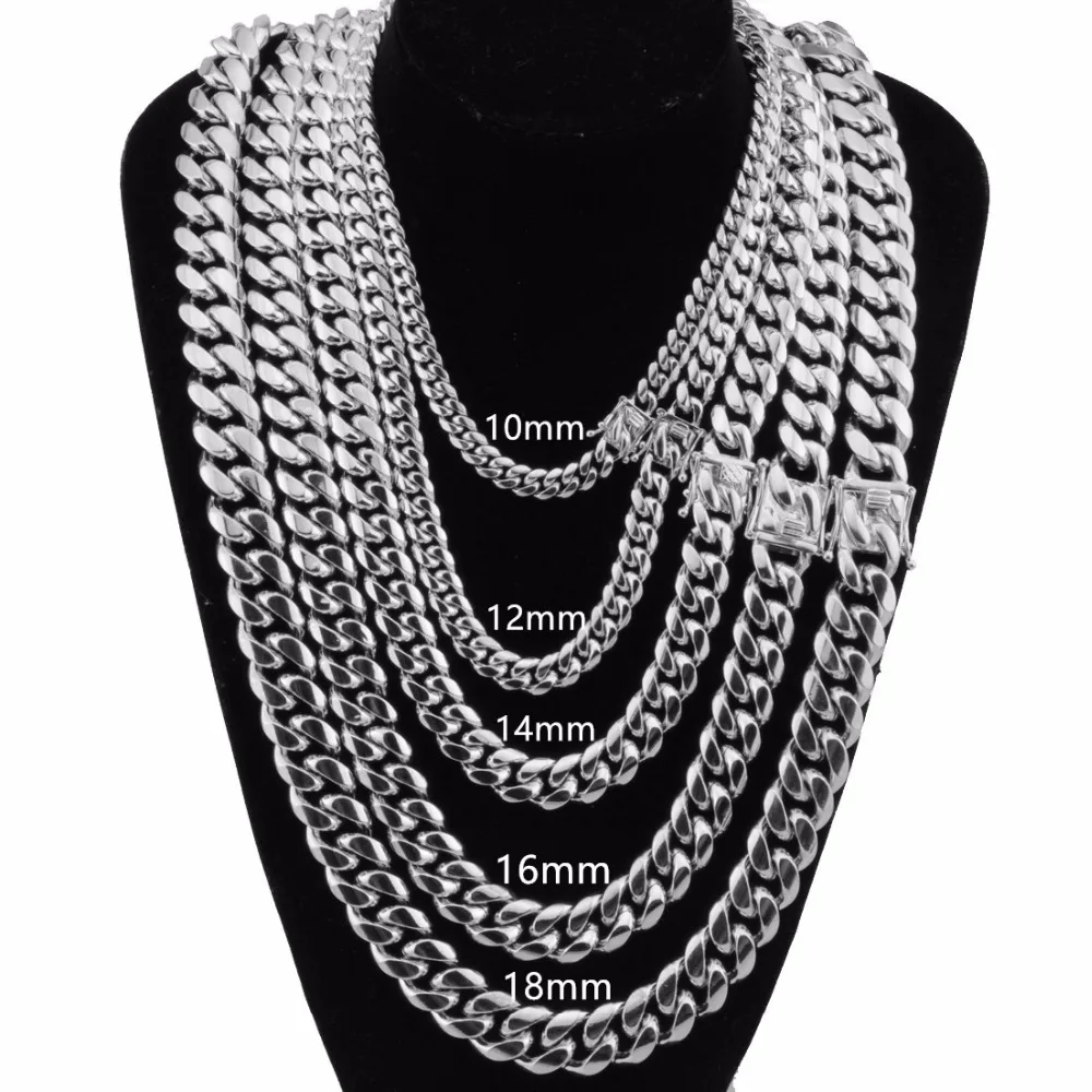 8-18mm Wide 8-40inch Length Men's Silver Color Stainless Steel Miami Curb Cuban Link Chain Necklace Fashion Jewelry Gift