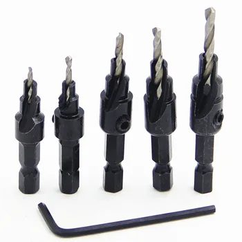 

Fixmee 5pc 5# 6# 8# 10# 12# Countersink Drill Bit Set Quick Change Wood Countersinks Woodworking Tools Wood Hole Reamers