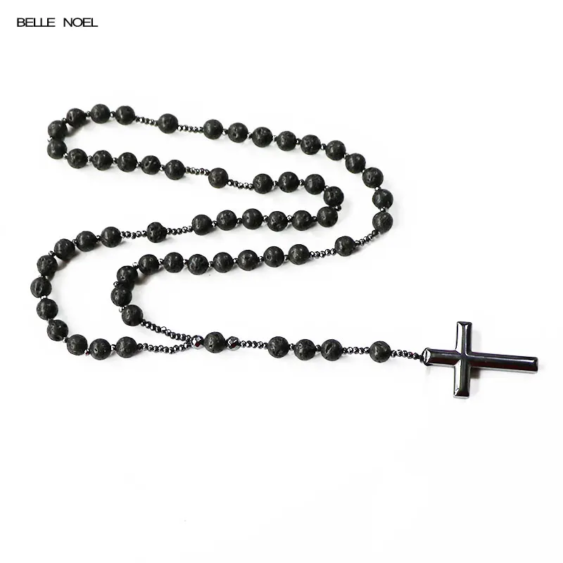 10 Ave Maria Natural Black Volcanic Lava Stone Beads Unisex Rosary Necklace Prayer Cross Pendant Necklace цена 10 Ave Maria Natural Black Volcanic Lava Stone Beads Unisex Rosary Necklace Prayer Cross Pendant Necklace цены онлайн