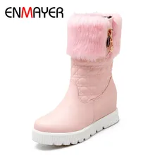 ENMAYER New Mid-Calf Boots For Women Fashion Winter Boots Warm Fur Shoes Slip Resistant Bottom Snow Boots Shoes Size 33-43