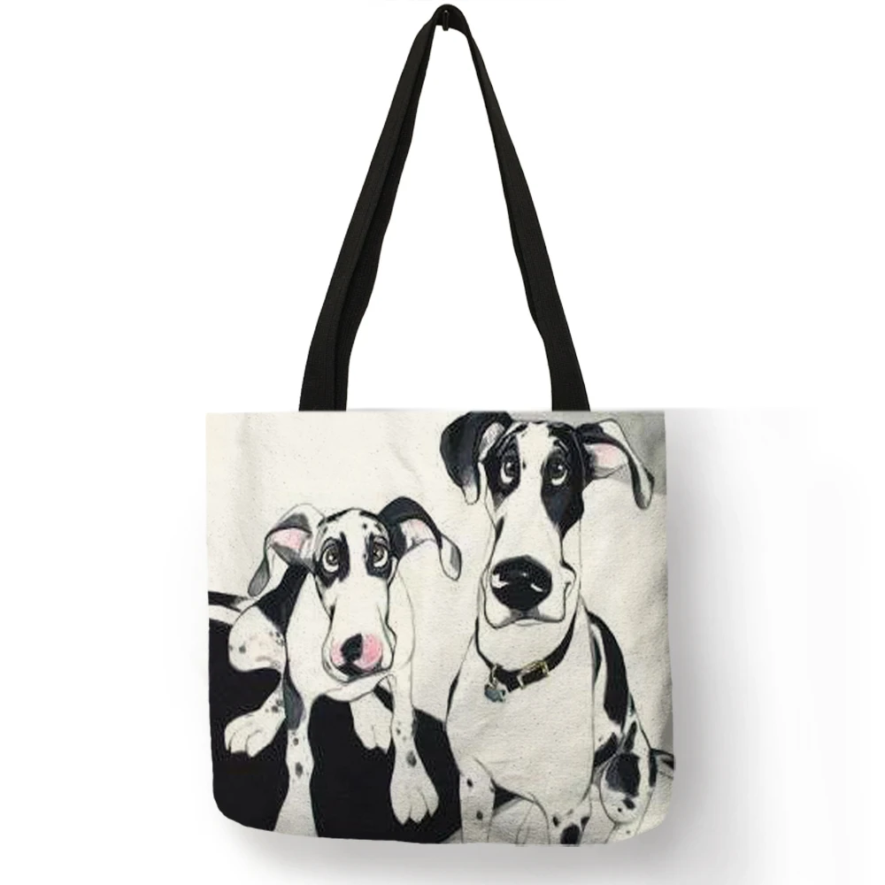 Customize Shopping Tote Greyhound Black Dog Print Women Lady Fashion Fabric Handbags Folding Reusable Shopper Bags