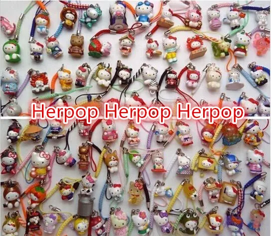 

Free Shipping New 50 pcs Hello Kitty mixed Cartoon Action Figures key chain Cell Phone Strap Charms For Best Gifts