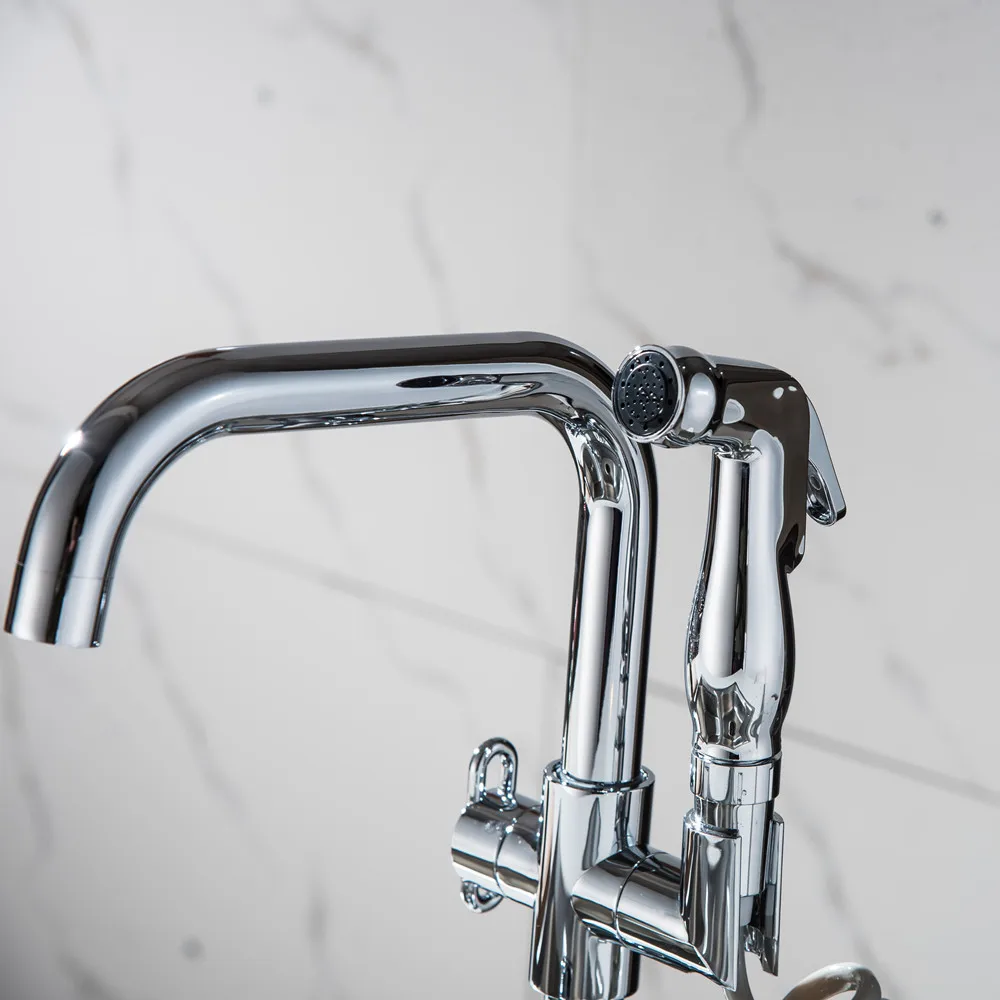 Pull out Side Sprayer Dual Spout Single Handle Mixer  Hot And Cold Deck Mounted  Kitchen Faucets Sink Faucet 360 Rotation Taps31
