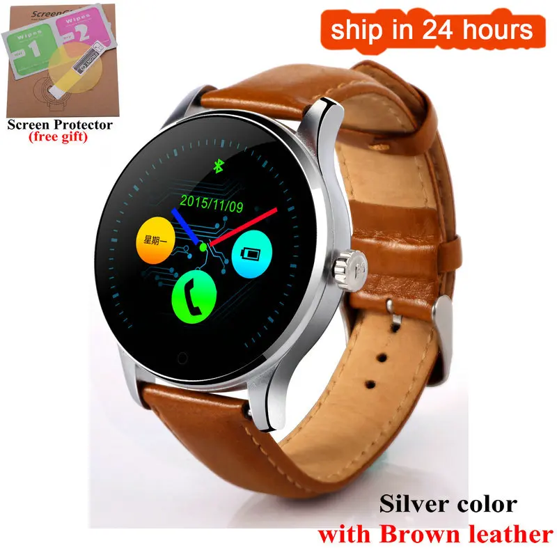 Смарт-часы Hold Mi K88H, 1,22 дюймов, ips, круглый экран, поддержка, спортивный монитор сердечного ритма, Bluetooth, умные часы для IOS, Android - Цвет: Silver Brown leather