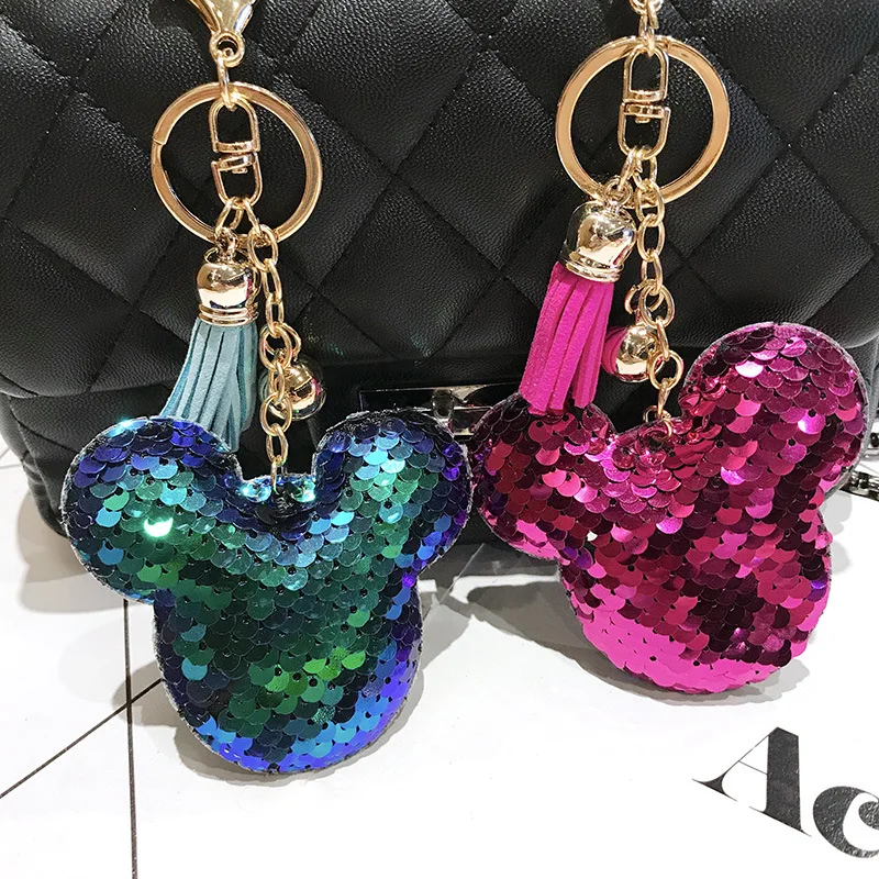 

Sequined Mickey Key chain Fashion Sparkling Keychains For Female Car Bag Accessories 2019 Metal Pendant Key Ring Jewelry