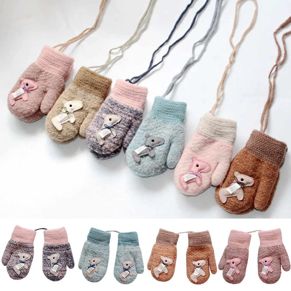 

New Baby Boy Girl Cotton Thicken Gloves Rope Full Finger Warm Knitted Mittens Gloves Winter Gloves Kids Handschoenen Kinderen