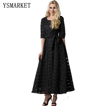 

Summer Plaid Women Dress Plus size Elegant Organza Maxi Long Dress Vestidos De Festa Satin Fashion style A-Line dress E9065