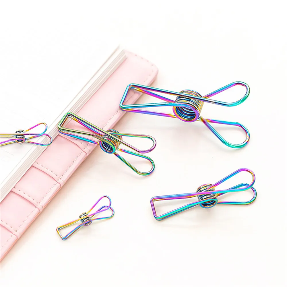 

10 pcs Nordic Office Paper Storage Clip 3 Sizes Fish Tail Ins Wrought Colorful Iron Document Handbook Storage Clip Sealing Clip