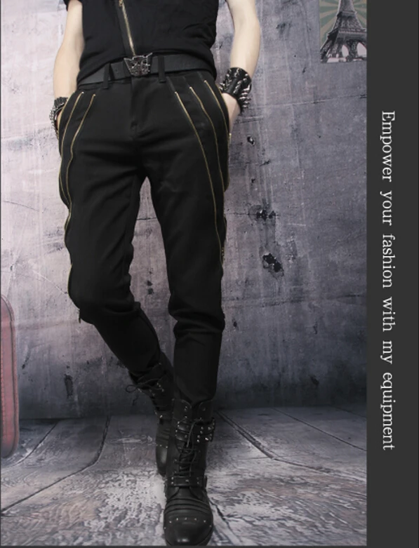 Мужчины заклепки черные джинсы мужской не связанные с основной личности панк брюки мужские узкие брюки заклепки брюки певица костюмы