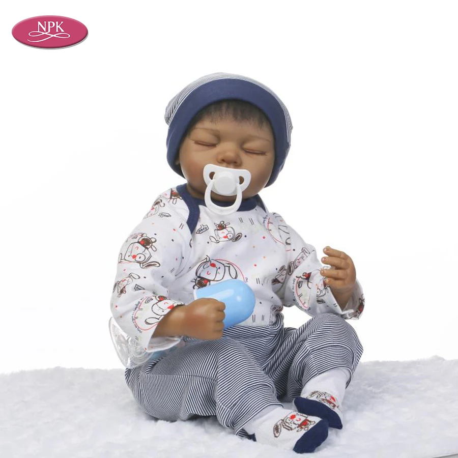 

NPK 20 inch 50Cm Silicone Reborn Baby Doll Black Skins Lifelike Rotted Mohair Real Doll Realistic Bebe Reborn Babies Boys Toys