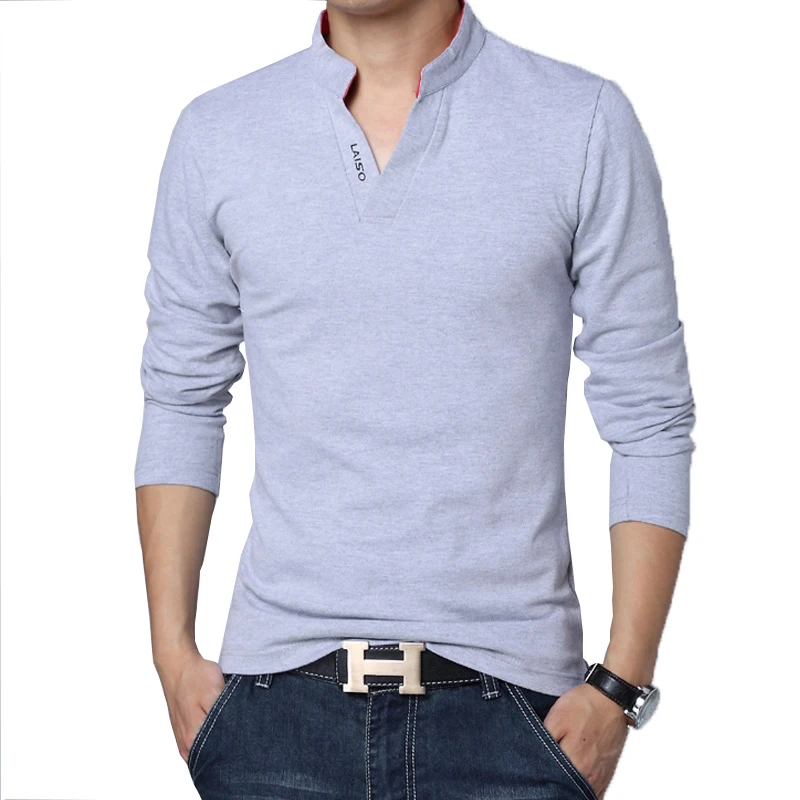 2019 New Spring & Autumn Mens Clothing Male t Shirts V-Neck Slim Fit Long Sleeve Tops Tees Man Casual TShirt plus size 5XL