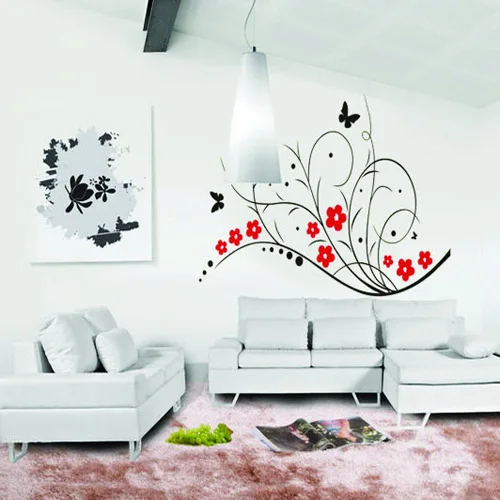 2017 New Design Creative Black Butterfly And Red Flowers Home