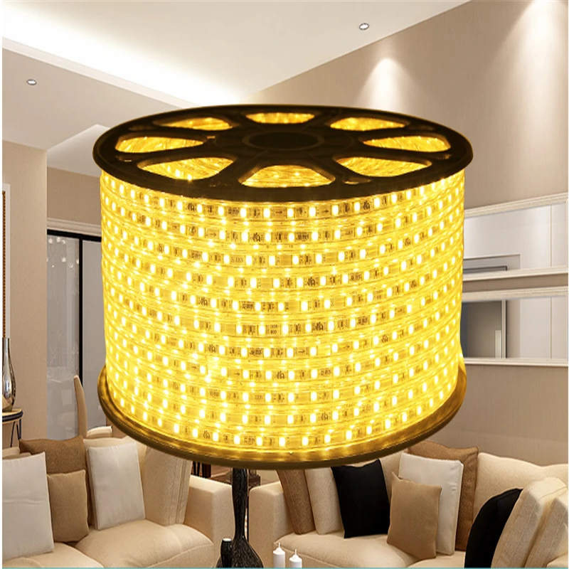#Best 10m roll Free shipping 220V input low power consumption high brightness 72 80led m IP65 water proof 5050 LED strip