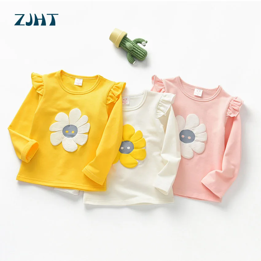 

ZJHT Long Sleeve T-shirts For Girls 2-8Y Children Clothes Toddler Flower Tops Baby Lace Cotton Costume Kids Casual Outfits MY038