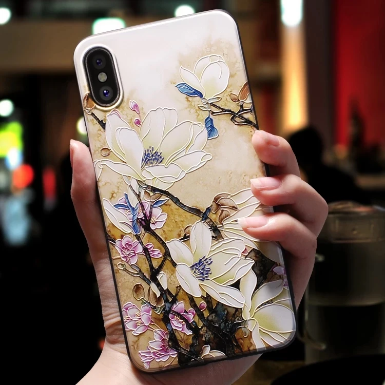 

3D Print Emboss Flower Soft Silicone Phone Cases For iPhone 11 Pro Max XS Max 5 5S SE Cover For iPhone 6 6S 7 X XR 8 Plus Case