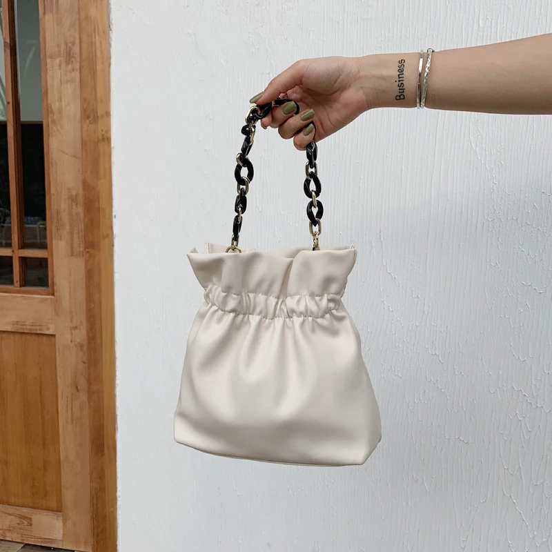 Роскошные сумки, женская сумка-мешок, известная акриловая сумка на цепочке, Женская винтажная сумка-мешок через плечо, кожаный кошелек - Цвет: white