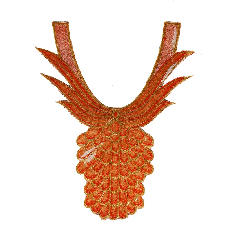 Кружевной воротник 5 шт. расшитый стразами оранжевого и золотого цвета с