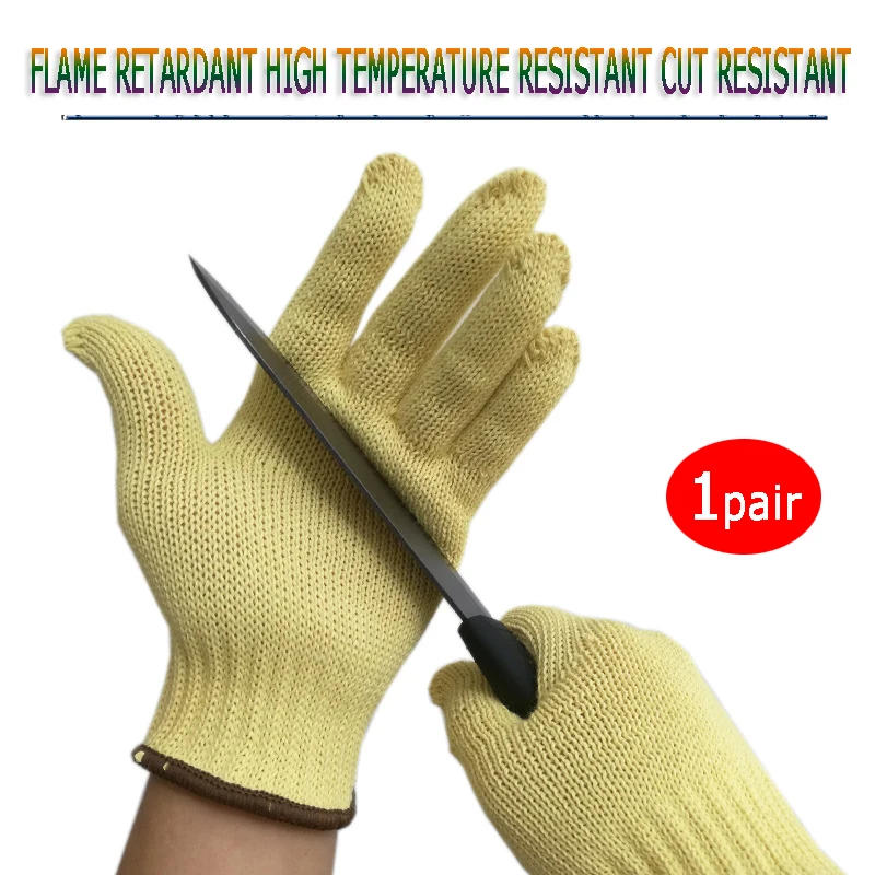 Anti-cutting Working Gloves High Temperature 1 Pair White Aramid Fire Prevention Cut Prevention Labor and Garden Safety Gloves