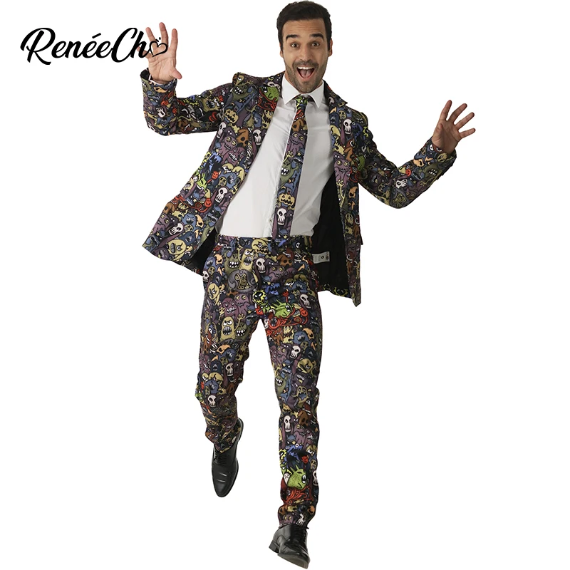 

Crazy Suit Men`s Monster Costume Suit Adult Skeleton Costume For Halloween Men Blazer Suit Christmas Costume Bone Suit Cosplay
