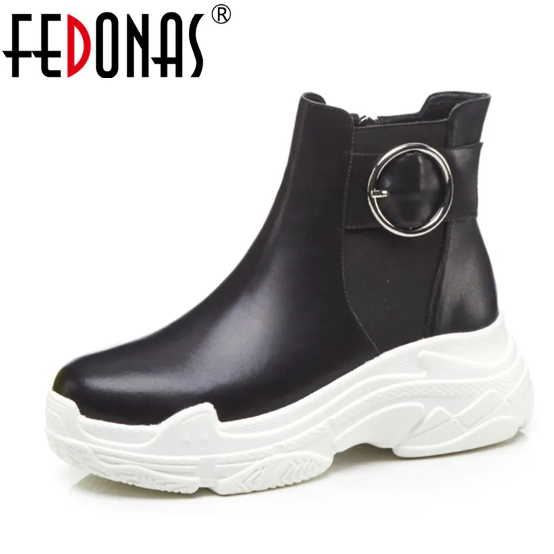 

FEDONAS Fashion Punk Women Ankle Boots Cow Leather Platforms Party Dancing Shoes Woman Wedges Heels Short Martin Basic Boots