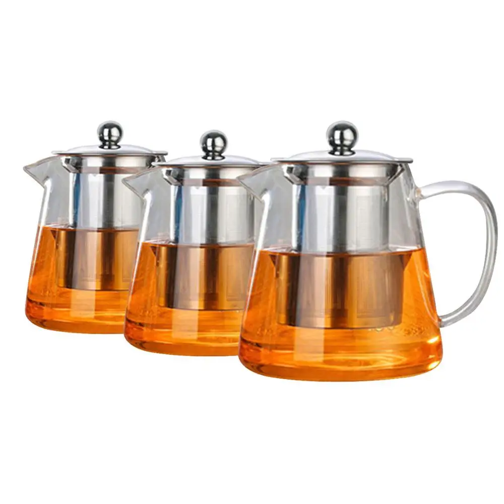 

3Sizes Good Clear Borosilicate Glass Teapot With 304 Stainless Steel Infuser Strainer Heat Coffee Tea Pot Tool Kettle Set