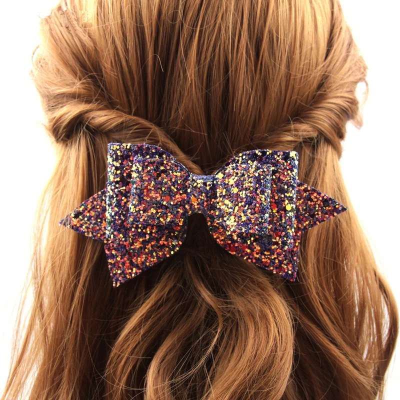 Children's bows hairpins Leather sequin swallowtail hair clips seven