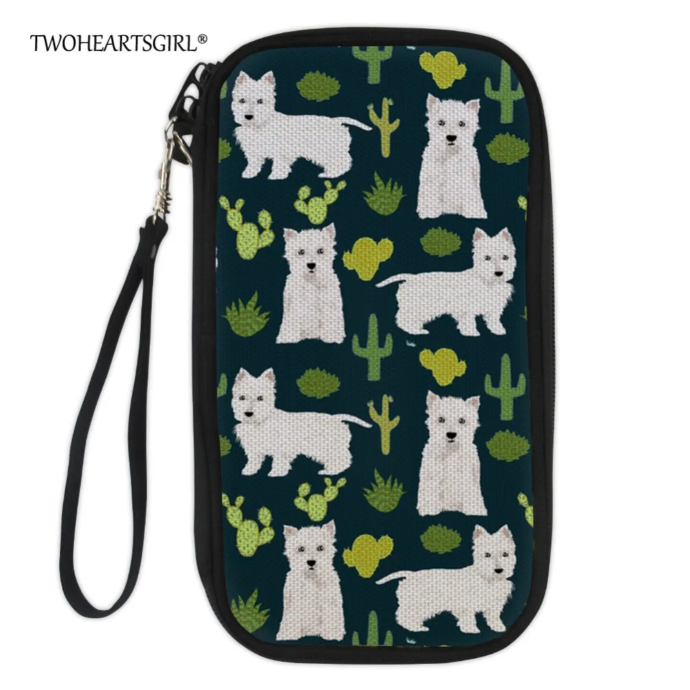 

Twoheartsgirl Cactus Westie Travel Passport Wallet Credit Card Holder for Women Zipper Document Organizer Floral Clutch Hand Bag