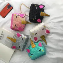 Модная сумка в виде единорога для девочек, женская сумка на плечо с мультяшным принтом, кожаный кошелек с блестками, клатч,, сумка через плечо
