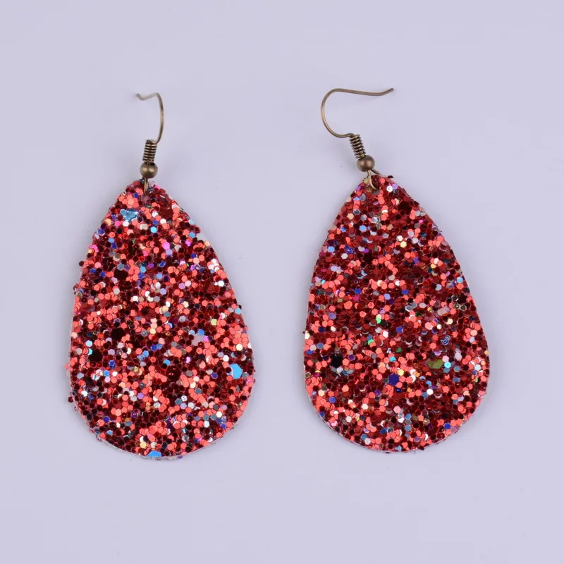 Rainbery Teardrop из искусственной кожи Серьги Блёстки глазу различных Multicolors Богемия капли воды серьги je0656 - Окраска металла: red