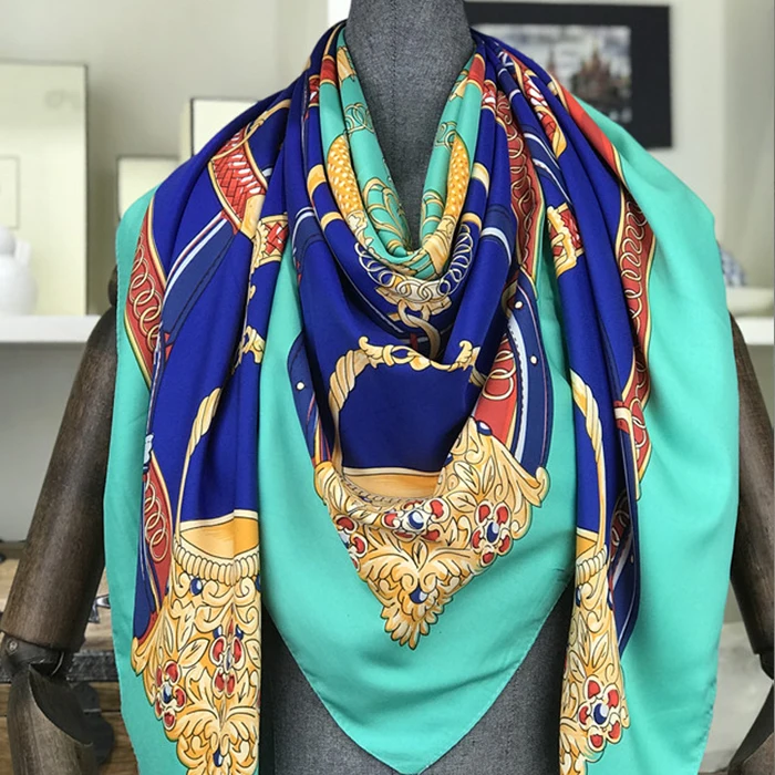 100% шелковый шарф женский Бандана Хиджаб весна осень женский квардратный шелковый шарф для женщин печатные шали пляжные накидки 130*130 см