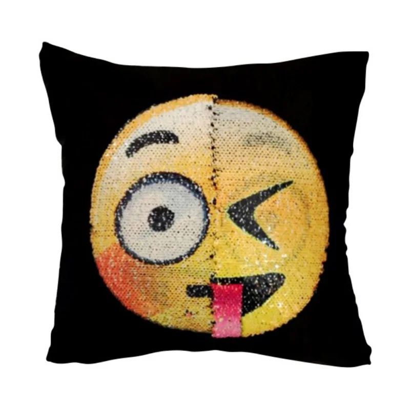 Double sided Expression Emoji Pillow Cover Sequins Pillow Case Soft