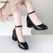 CDAXILAN new arrival pumps women office career work shoes PU leather 6cm high heels square heel round toe buckle strap shoes beige color point toe pumps 6cm high heel women work shoes sexy pumps