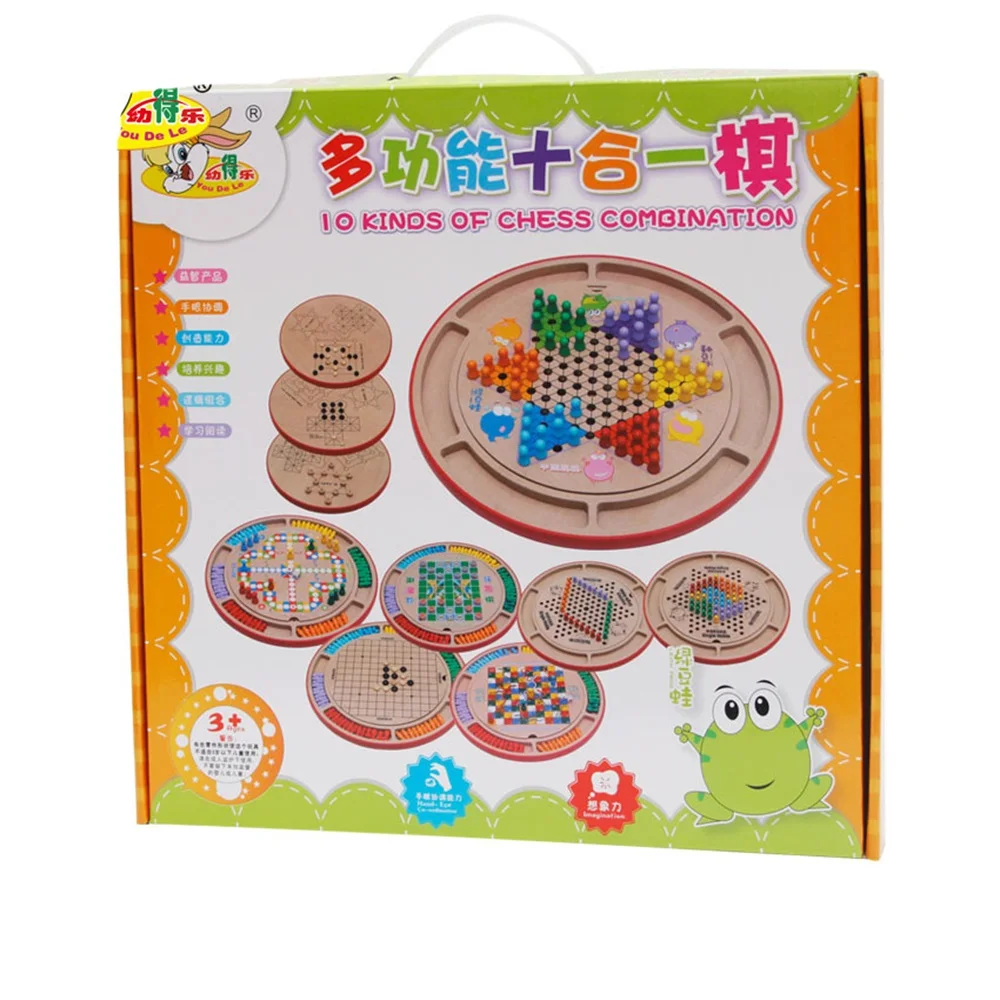 SPORTSHUB Wooden Chess Sets Game Flight Chess/Halma/Gomoku/Animal Chess/Snakes and Ladders/Fox and Geese 10 Or 5 In 1 Set EF0032