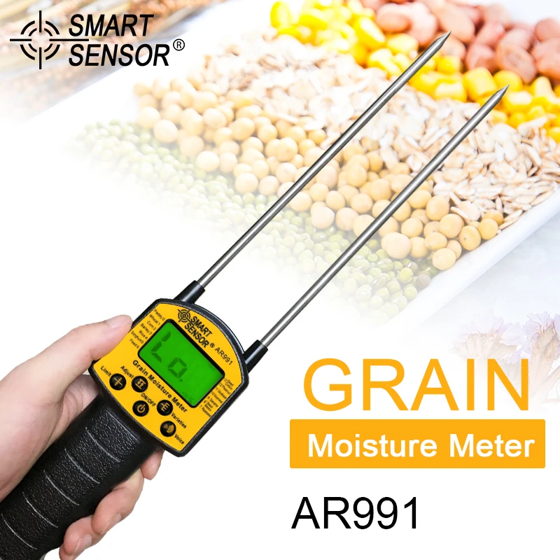 Sensor inteligente AR991 Medidor de humedad de grano digital para el grano de frijol de arroz de trigo de maíz Yello y negro Sensor inteligente AR991 Medidor de humedad de grano digital para el grano de frijol de arroz de trigo de maíz Yello y negro
