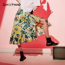 Samstree, Женская юбка с цветочным принтом, городская Цыганская,, летняя, асимметричная, бохо, праздничная, с разрезом, с оборками, до середины икры, для офиса, для девушек, юбки