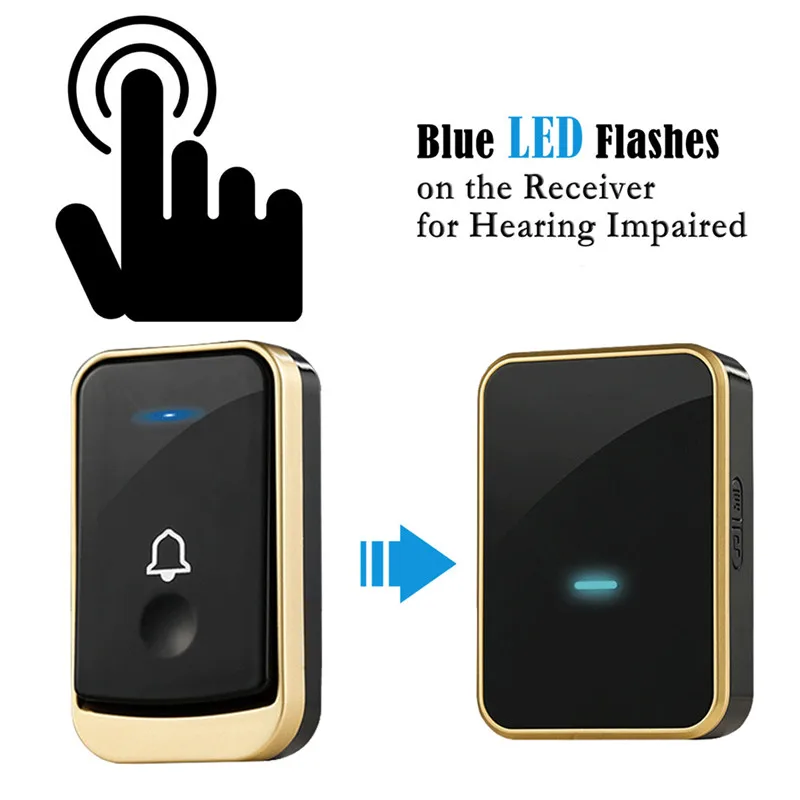 

300M Remote Waterproof LED Wireless Doorbell 45 Songs Chime Battery Wireless Door Bell US UK Plug