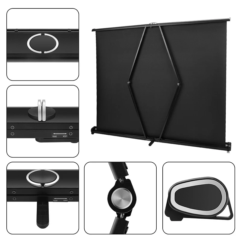  HENZIN 50 inch 16:9 Portable Tabletop Projection Screen Matte White Foldable Table Projector Screen