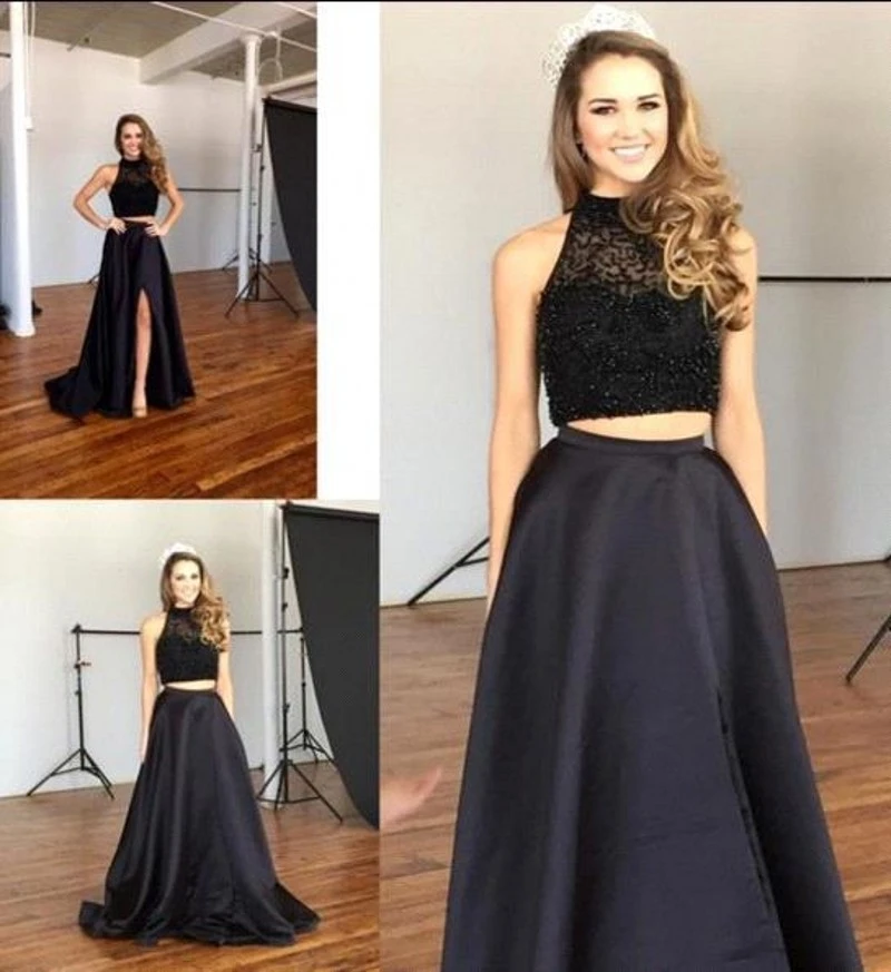 2016 nueva llegada de lujo con cuentas 2 piezas largo negro vestidos de fiesta de Noche de Fiesta SSF001|gown party|gown formalgown corset - AliExpress